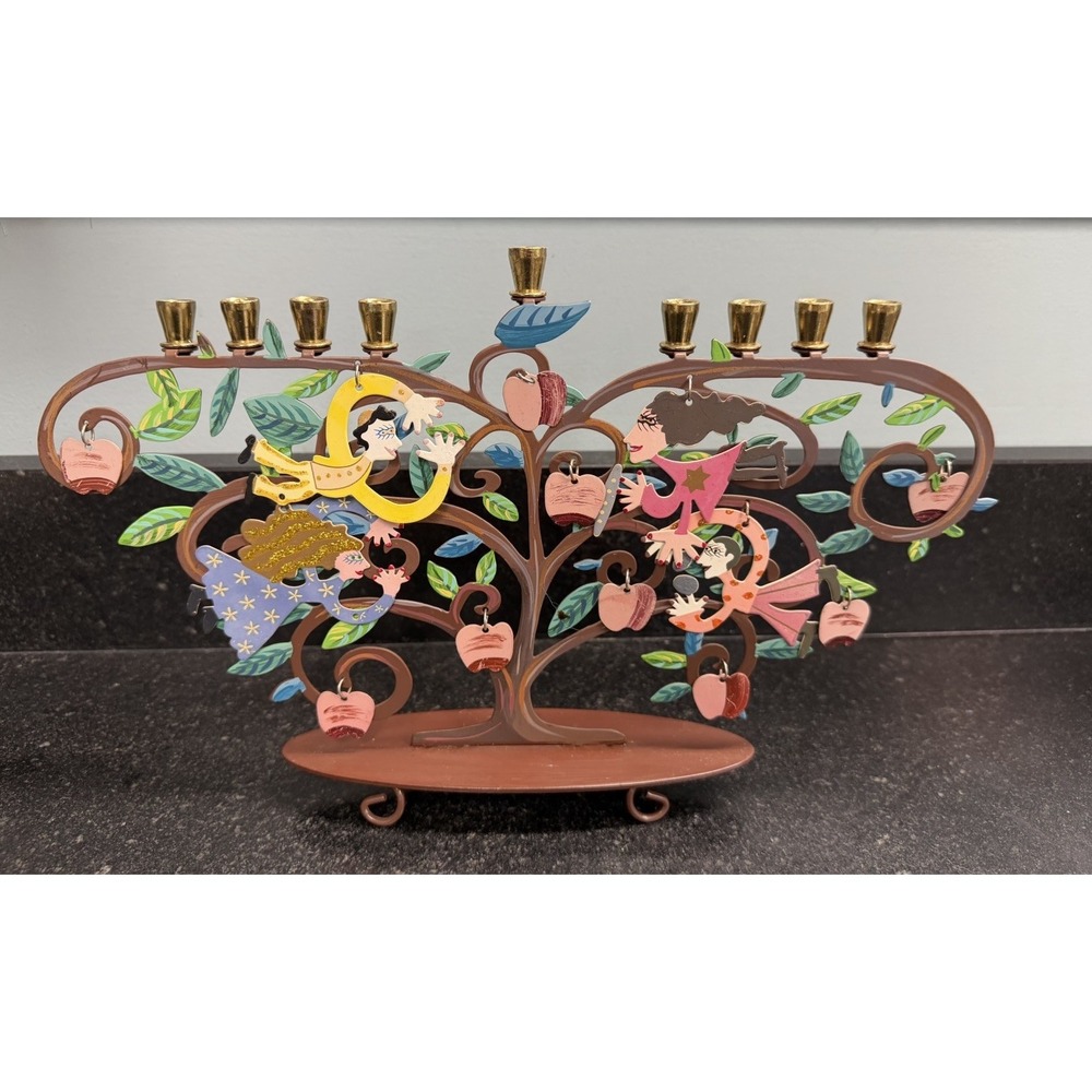 Karen Rossi Tree of Life Menorah Judaica Hand Painted Metal Hanukkah Multicolor